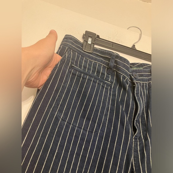 Vintage Ralph Lauren linen blend blue pinstripe wide leg trouser pant 8 women’s - Picture 7 of 8
